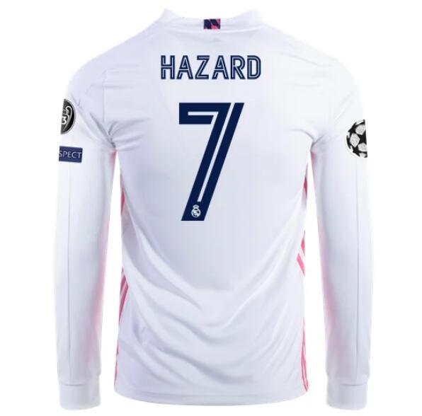 Real Madrid Long Sleeve Home Kit Soccer Jersey EDEN HAZARD #7 2020/21